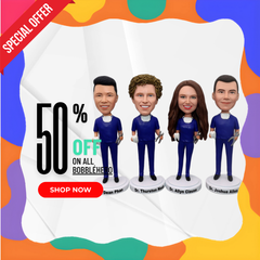 Custom Four-Person Bobbleheads, Custom Company Employee Group Figurines, Custom 4 Different Heads Bobbleheads Same Body Figurines From Photo