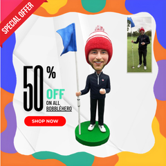 Custom Golf Bobbleheads, Custom Bobbleheads Man Holding Flag, Custom Bobblehead Golfer, Best Golf Gifts For Men