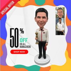 Custom Champion Bobbleheads, Personalized Bobblehead Trophy, Custom Athlete Bobblehead With Trophy, Custom Pingpong Bobblehead