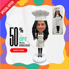 Personalized Female Chef Bobbleheads, Custom Bobbleheads Chef Female, Personalized Female Chef Figurine, Custom Gifts For A Cooking Lover