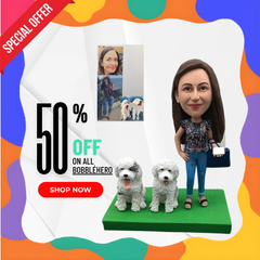 Custom Wife Bobbleheads With 2 Pets, Custom Girlfriend Bobbleheads With 2 Dogs, Custom Mother Bobblehead With 2 Animals