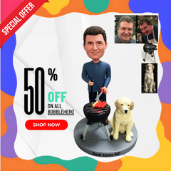 Custom Barbecue Bobblehead Man With Dog, Personalized Father Statues, Personalized Father Figurine, Custom Unique Father's Day Gift Ideas