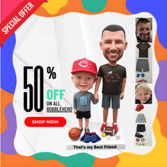 Custom Clay Bobbleheads Father And Son, Personalized Double Polymer Clay Figurines Sculpted Resin Dolls, Custom Kids And Dad Statues