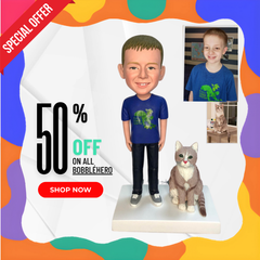 Custom Bobbleheads Of Kids With Cat, Custom Bobble Head Boy And Dog, Christmas Gifts For Kids 2020, Custom Bobbleheads With Pets