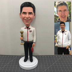 Custom Champion Bobbleheads, Personalized Bobblehead Trophy, Custom Athlete Bobblehead With Trophy, Custom Pingpong Bobblehead