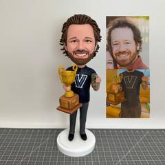 Custom Winner Bobbleheads As Souvenir Gift, Custom First Bobblehead Holding Trophy, Custom Competition Figurines For Boyfriend