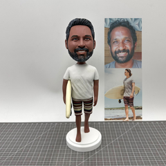 Custom Surfing Bobbleheads For Husband, Custom Sport Bobblehead On Surfboard, Custom Beach Surfing Figurines For Boyfriend