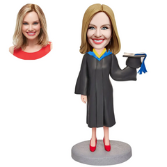 Customized Graduation Gifts, Graduation Girl Holding Graduation Gown Hat, Custom Bobblehead - Class Of 2024 College Graduation Gifts