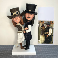 Custom Top Hat Couple Bobbleheads, Custom Anniversary Couple Bobbleheads Free Shipping, Custom Wedding Couple Bobblehead