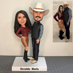 Personalized Jeans Bobblehead, Custom Cowboy Cowgirl Couples Bobbleheads, Custom Couple Christmas Bobbleheads, Custom Bobbleheads Of Couples