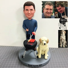 Custom Barbecue Bobblehead Man With Dog, Personalized Father Statues, Personalized Father Figurine, Custom Unique Father's Day Gift Ideas