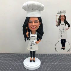 Personalized Female Chef Bobbleheads, Custom Bobbleheads Chef Female, Personalized Female Chef Figurine, Custom Gifts For A Cooking Lover