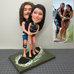 Custom Couple Surfing Bobbleheads, Custom Beach Surfing Bobbleheads, Personalized Gifts Who Like Surfing, Custom Sports Bobbleheads