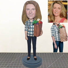 Personalized Bobbleheads Holding Vegetables, Create Your Own Doll That Looks Like You, Custom Bobblehead Of Girlfriend