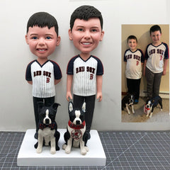 Custom 2 Boys Bobbleheads, Custom Brothers Bobbleheads With 2 Dogs, Custom 2 People Bobbleheads, Personalized Kids Bobblehead