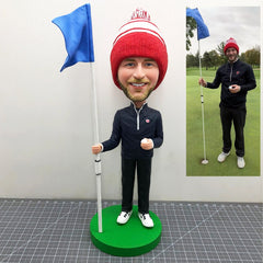 Custom Golf Bobbleheads, Custom Bobbleheads Man Holding Flag, Custom Bobblehead Golfer, Best Golf Gifts For Men