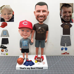 Custom Clay Bobbleheads Father And Son, Personalized Double Polymer Clay Figurines Sculpted Resin Dolls, Custom Kids And Dad Statues