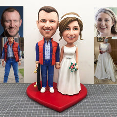 Custom Bobbleheads Wedding Cake Topper Bride & Groom Customized Scooter Wedding Cake Topper Figurines Mini Statue Make Your Own Bobbleheads