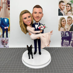 Custom Groom and Bride Bobbleheads With Pet, Fully Custom Wedding Couple Figurines With Dog, Personalized Wedding Statue With Pets