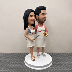 Custom Chef Bobbleheads, Personalized Couple Figurines, Custom Husband And Wife Bobbleheads Cooking Together, Custom Wedding Sculpture