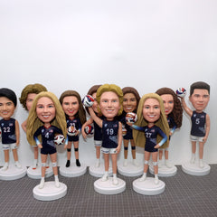 Custom Bobbleheads Over 10 People, Custom Basketball Team Bobbleheads With Ball, Custom Sports Team Figurines, Custom Football Team Figurine