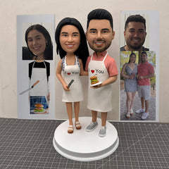 Custom Chef Bobbleheads, Personalized Couple Figurines, Custom Husband And Wife Bobbleheads Cooking Together, Custom Wedding Sculpture