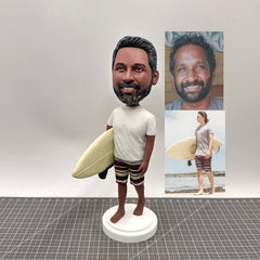 Custom Surfing Bobbleheads For Husband, Custom Sport Bobblehead On Surfboard, Custom Beach Surfing Figurines For Boyfriend