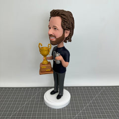 Custom Winner Bobbleheads As Souvenir Gift, Custom First Bobblehead Holding Trophy, Custom Competition Figurines For Boyfriend