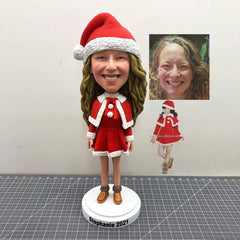 Custom Santa Bobbleheads As Christmas Gifts, Custom Santa Bobblehead For Girlfriend Gifts, Custom Girl Figurines Santa Base Photos