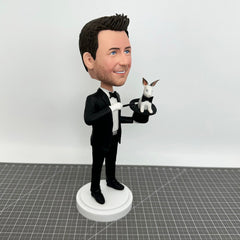 Custom Magician Bobbleheads Rabbit, Custom Illusionist Bobblehead With Pet, Custom Sorcerer Figurines With Animal, Custom Magus Bobblehead