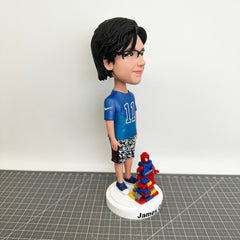 Custom Kids Bobbleheads, Custom Child Bobbleheads Playing With Building Blocks, Custom Students Bobbleheads, Custom Boy Bobbleheads