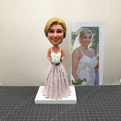 Custom Bride Bobbleheads Cake Toppers, Custom Girlfriend Bobbleheads Birthday Cake Topper, Custom Wedding Bobblehead Cake Topper