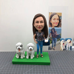 Custom Wife Bobbleheads With 2 Pets, Custom Girlfriend Bobbleheads With 2 Dogs, Custom Mother Bobblehead With 2 Animals