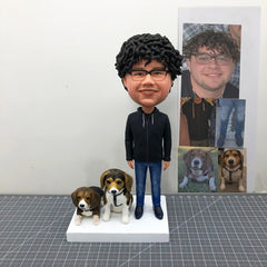 Custom Bobbleheads With 2 Pets, Custom Boyfriend Figurines With 2 Dogs, Custom Husband Figurines With Two Animals, Custom Pet Bobbleheads