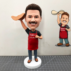 Customize Your Own Cartoon Doll, Custom Bobbleheads Chef Making India To Fly Pie, Personalized Chef Figurines For Husband, Parents, Friends