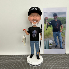 Custom Fishing Bobblehead, Custom Father Bobblehead With Fish, Custom Bobblehead Holding A Fishing Rod, Custom Husband Bobblehead